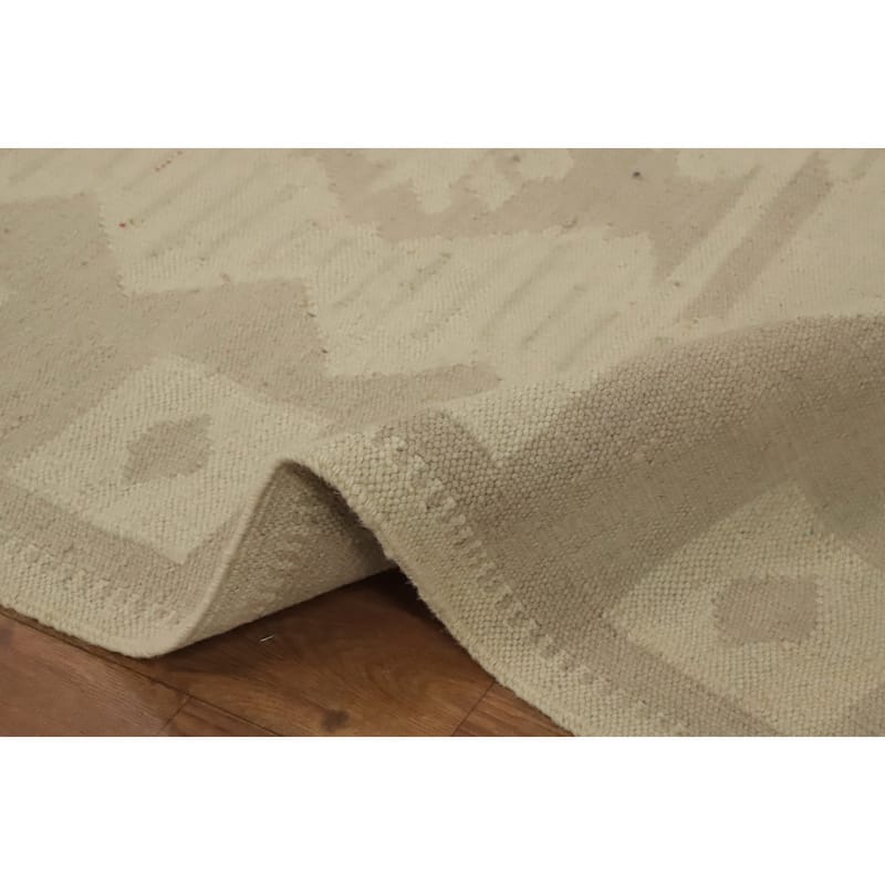 Hand Woven Oriental 100% Wool Carpet Southwestern Tribal Beige & Ivories Kilim Runner Rug - 11' 4'' X 2' 7''