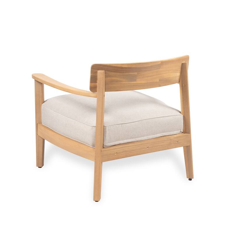 Roomfitters Mallorca Outdoor Acacia Wood Club Chair with Seat Cushion, Teak Finish and Beige Fabric