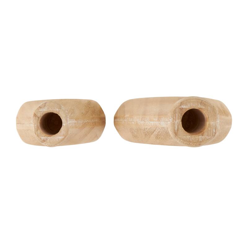 Brown Wood Teardrop Decorative Vase with Cutout Center (Set of 2)