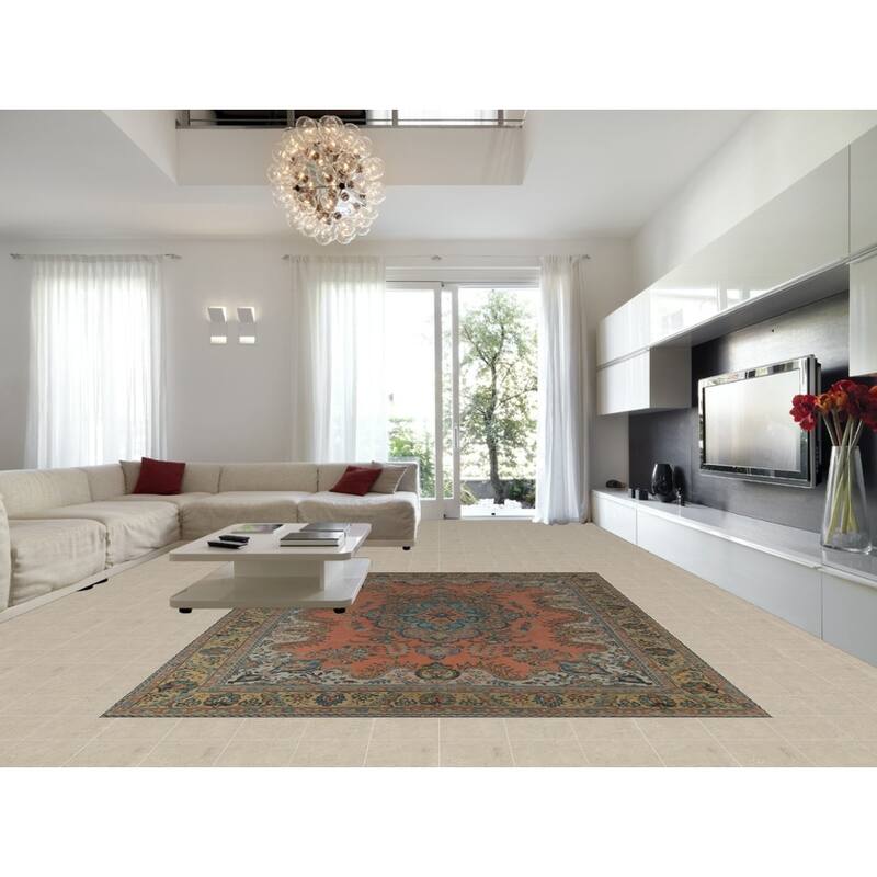 Hand Knotted Oriental 100% Wool Carpet Traditional Geometric Coral Tabriz Area Rug - 12' 7'' X 9' 7''