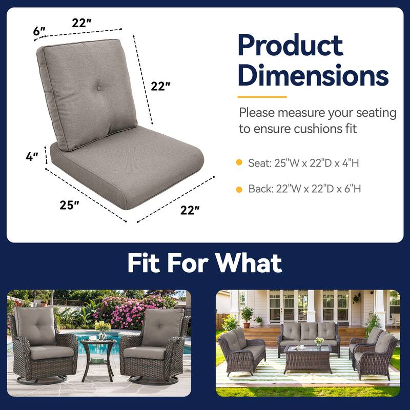 All-Weather Deep Seating Chair Cushions for Patio Chairs