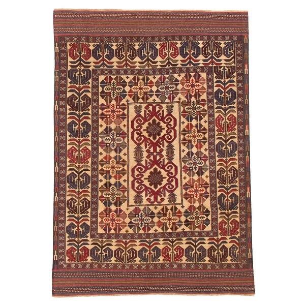 slide 1 of 9, ECARPETGALLERY Hand-knotted Afghan Shiravan Light Khaki Wool Rug - 6'7 x 9'1 Light Khaki - 6'7 x 9'1