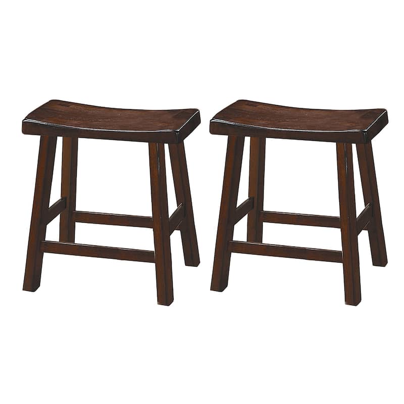 Wooden 18" Counter Height Stool with Saddle Seat, Distressed Cherry, Set Of 2