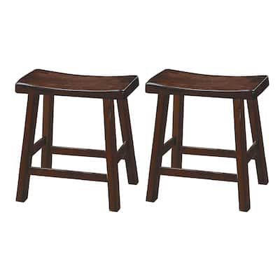Wooden 18" Counter Height Stool with Saddle Seat, Distressed Cherry, Set Of 2