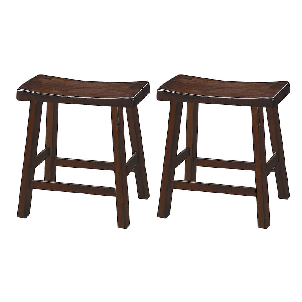 Wooden 18" Counter Height Stool with Saddle Seat, Distressed Cherry, Set Of 2
