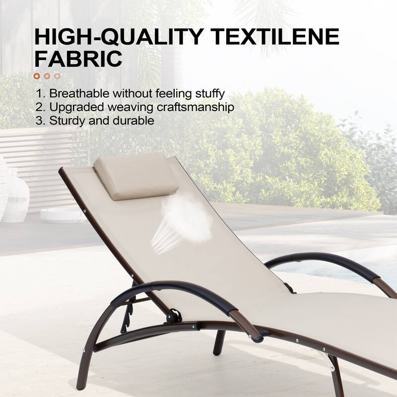 Crestlive Products Outdoor Adjustable Reclining Chaise Lounge Chair with Armrest