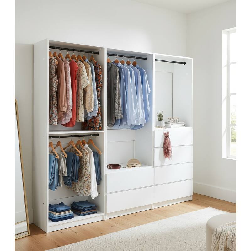 Prosper White Freestanding Walk in Wood Closet System - 94.2"W x 15.7"D x 83" H