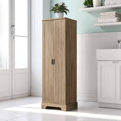 Freestanding Storage Cabinet with Doors, 5-Tier Shelving & Adjustable Shelves, Tall MDF Unit for Bathroom or Pantry