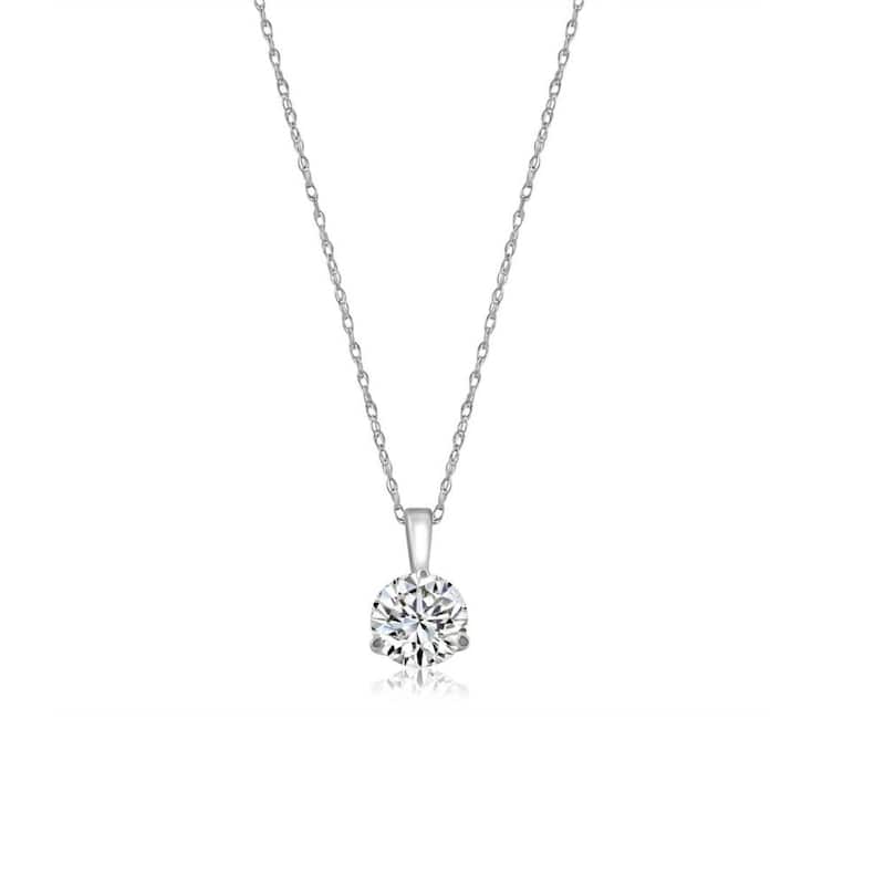 1Ct Round Genuine Moissanite 3-Prong Martini Solitaire Pendant 14k White Gold