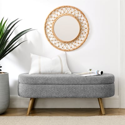 Modern Ottoman Oval Storage Bench with Rubber Wood Legs