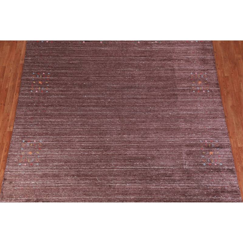 Hand Knotted Oriental Viscose Silk Carpet Tribal Stripe Brown Gabbeh Area Rug - 9' 10'' X 8' 2''