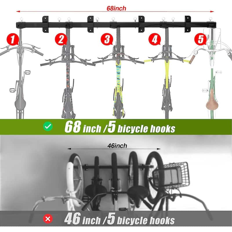 Sttoraboks Bike Storage Rack, 67-Inch Garage Wall Mount Hanger, Indoor Bicycle Organizer for 5 Bikes