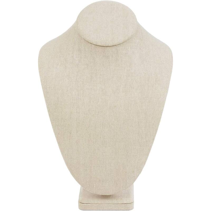 Linen Covered Wood Necklace Bust Display Stand - S - Cream