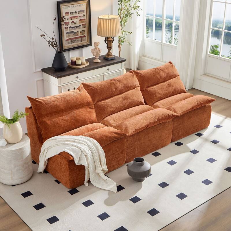 94.47" 3-Seat Modular Compressed Sectional Chair Sofa With Backrest - Orange