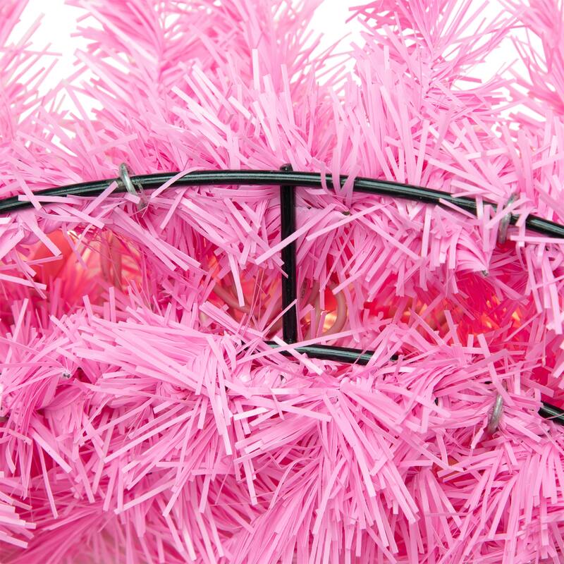 Pre-Lit Artificial Pine Christmas Wreath - 24" - Pink- Clear Lights