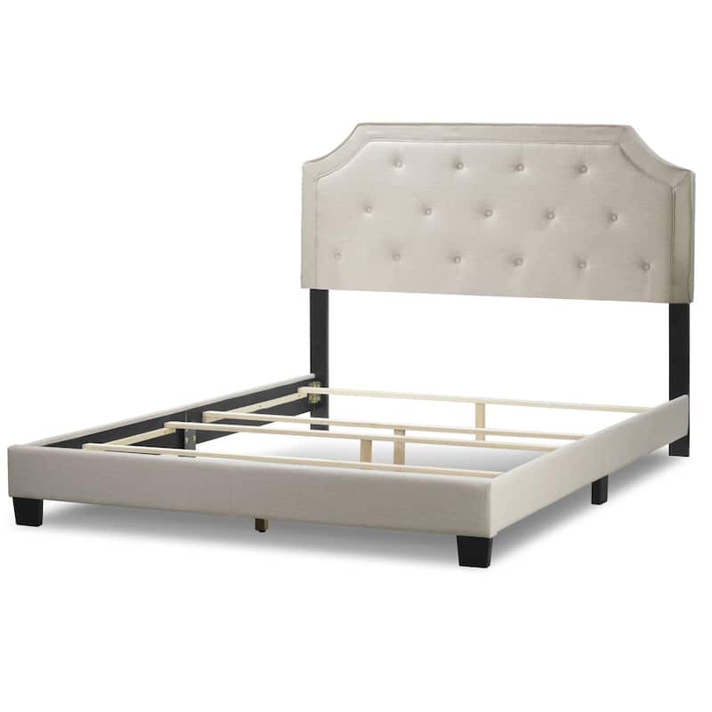 Aria Beige Fabric Queen Bed with Piping and Button Tufting
