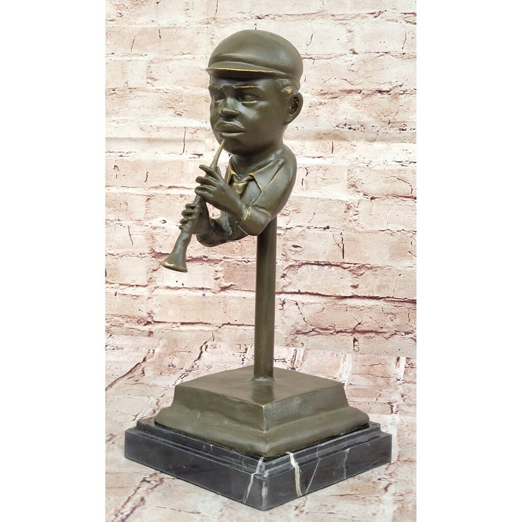 Clarinet Player Bronze Sculpture – Jazz Musician Figurine On Marble Base