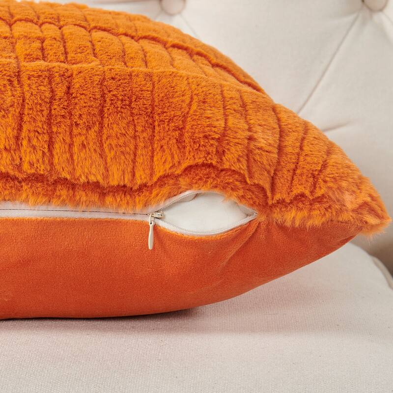 1 Pc Sculpted Stripe FauxFur Pillow Shell Decorative Cushion Cover