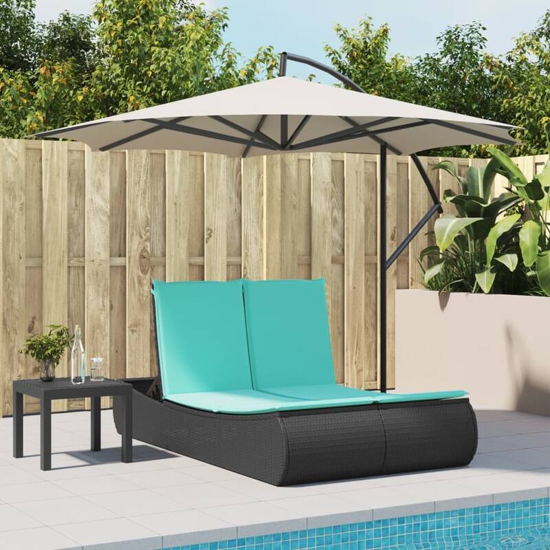 vidaXL Double Sun Lounger with Cushions Poly Rattan - 43.3" x 78.7" x 29.5"
