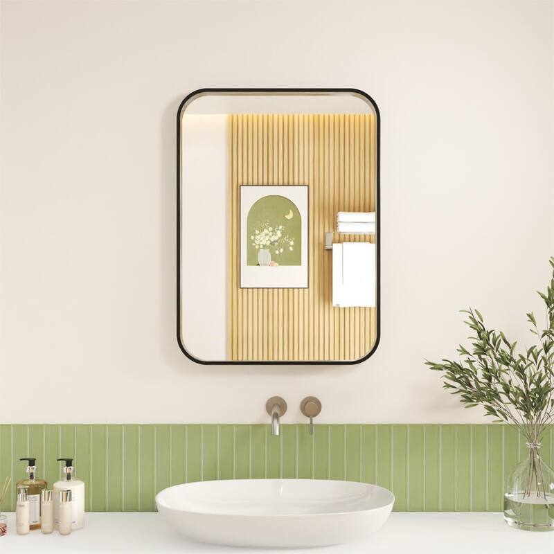 Organnice Rectangular Aluminum Frame Vanity Bathroom Mirror with Clear Glass