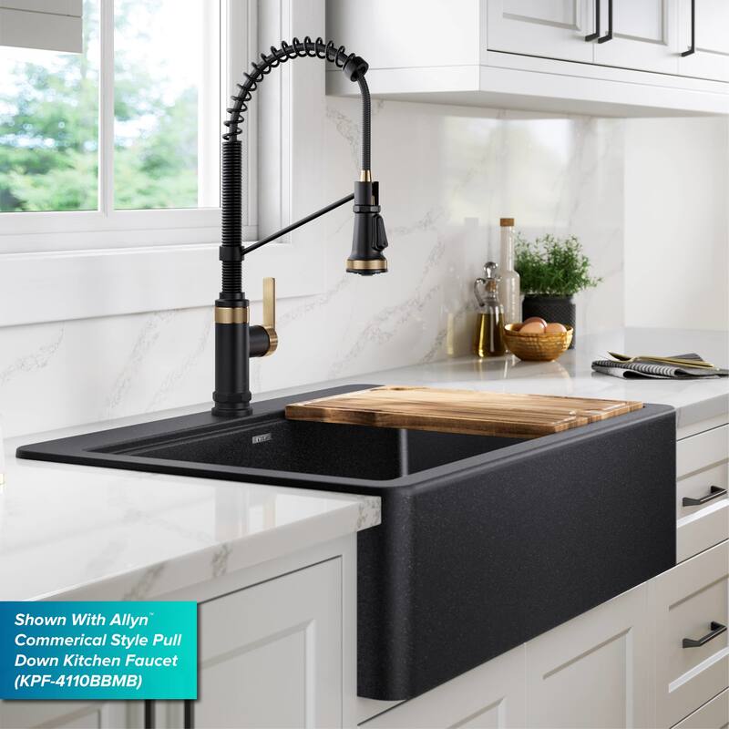 Kraus KGTF2-33 Bellucci 33" Black Farmhouse Single Basin Quartz