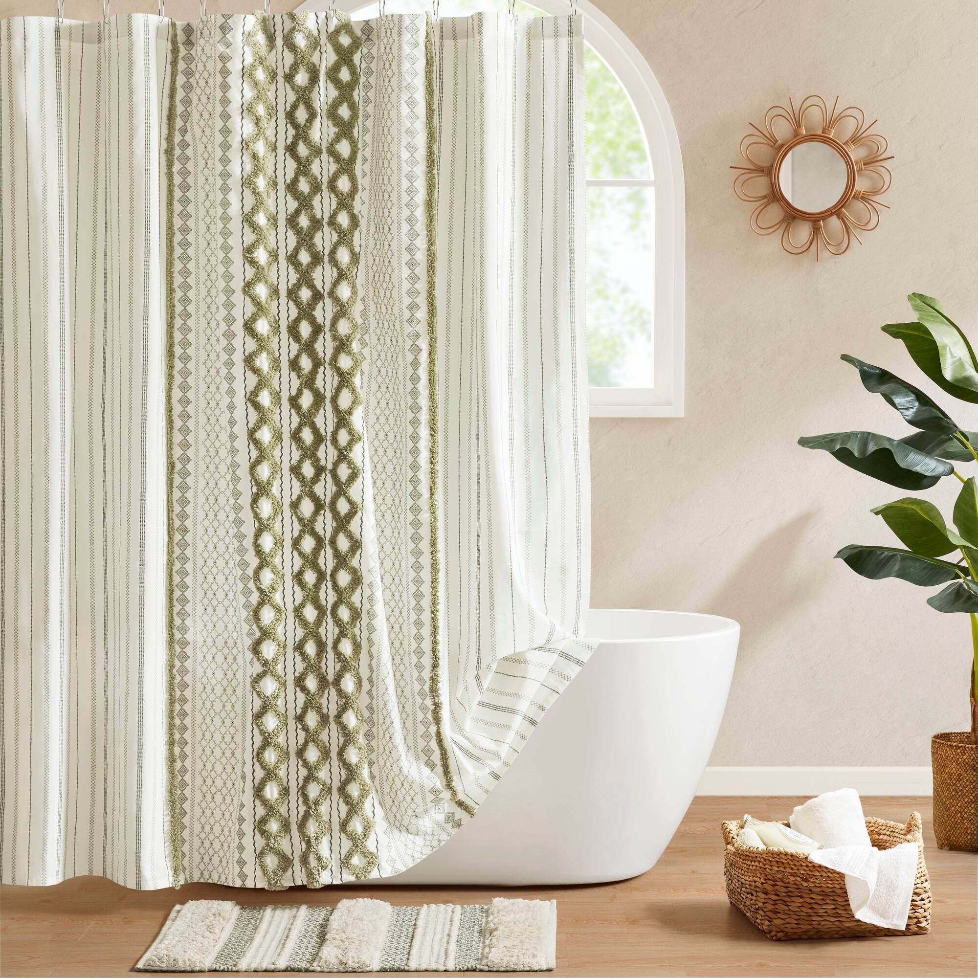INK+IVY Imani Cotton Printed Shower Curtain with Chenille