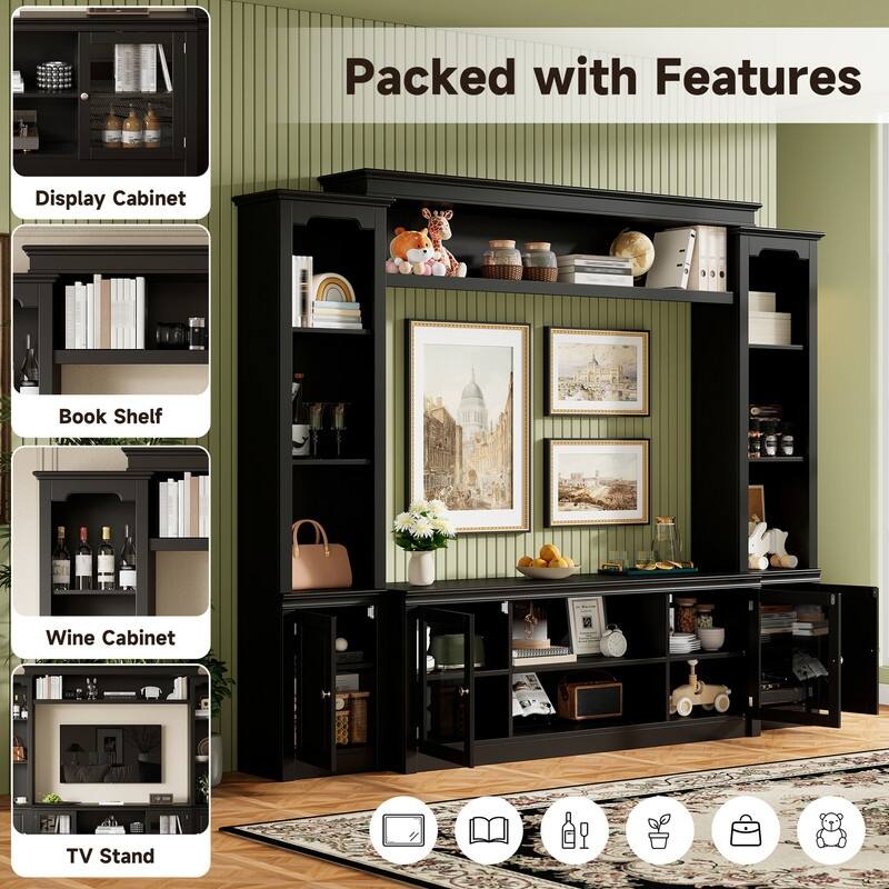 Modern Entertainment Center Wall Unit for TVs up to 65",70.87" TV Console Unit with Bookshelves & Tempered Glass Doors