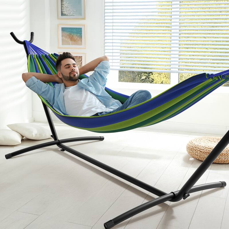Sorbus 2-Person Hammock with Stand, 60" Cotton Blend Bed, Heavy Duty 450lbs Capacity, Portable with Carrying Case, Washable