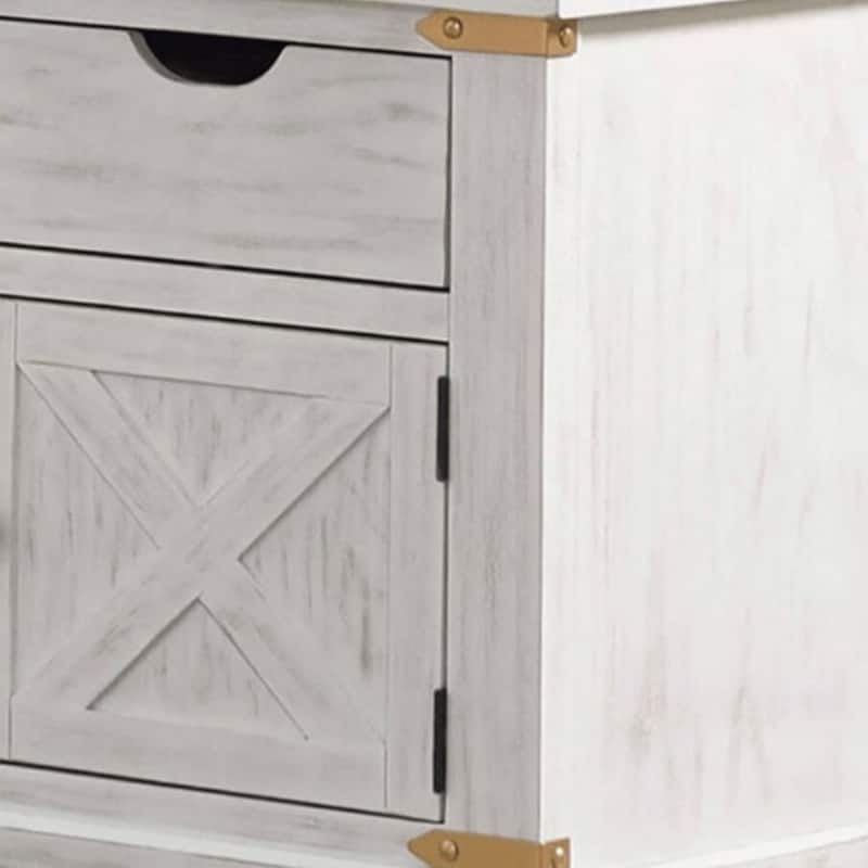 Becca Farmhouse End Table, Barn Door Storage, Gold, White 26 Inch