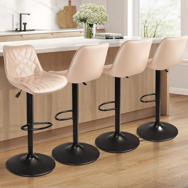 BOSSIN Bar Stools,Counter Heigh Faux Leather Adjustable Bar Stools with Back, Dining Chair