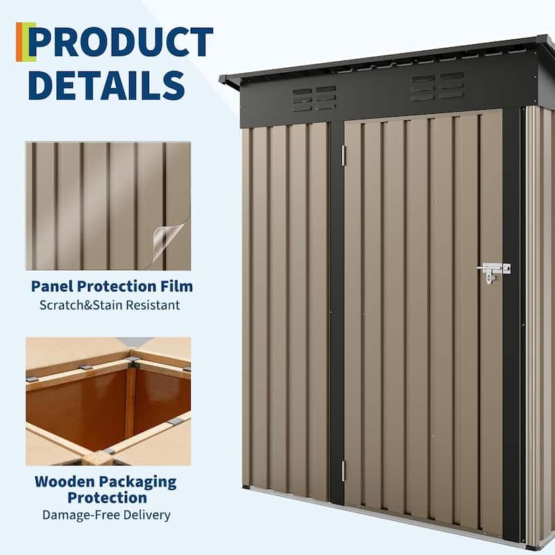 5×3FT Storage Shed Metal Tool Garden Shed for Garden, Backyard, Patio