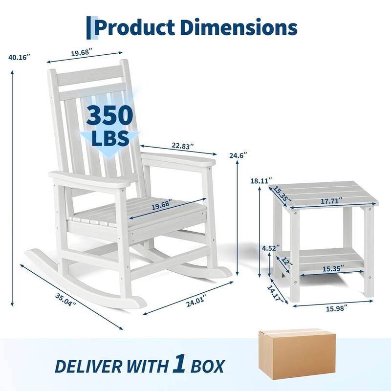 2 PCS HDPE Rocking Chair Outdoor, Porch Rocker Chairs for Patio Front Porch with 1 Table