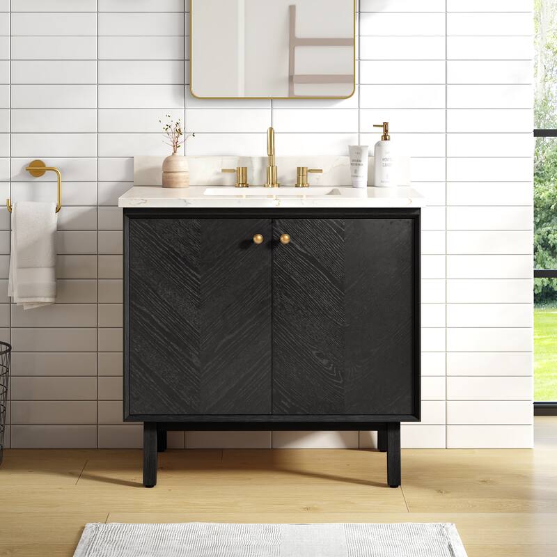 Avanity Adele 37 in. Vanity Combo in Black Oak finish with Calacatta Quartz Top