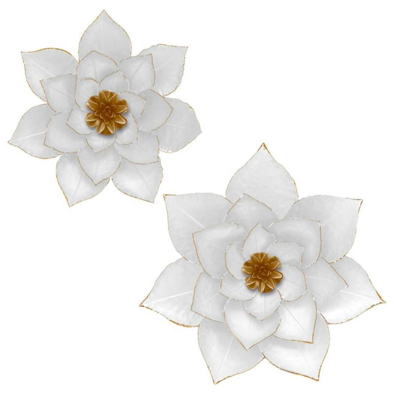 Metal Lotus Wall Decoration - 14" - White and Gold