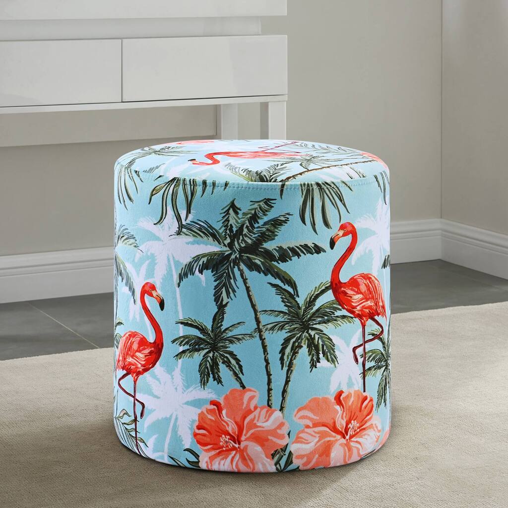 CO-Z 13-inch Round Pouf Ottoman Footrest & Seat, Tropical Velvet Cover