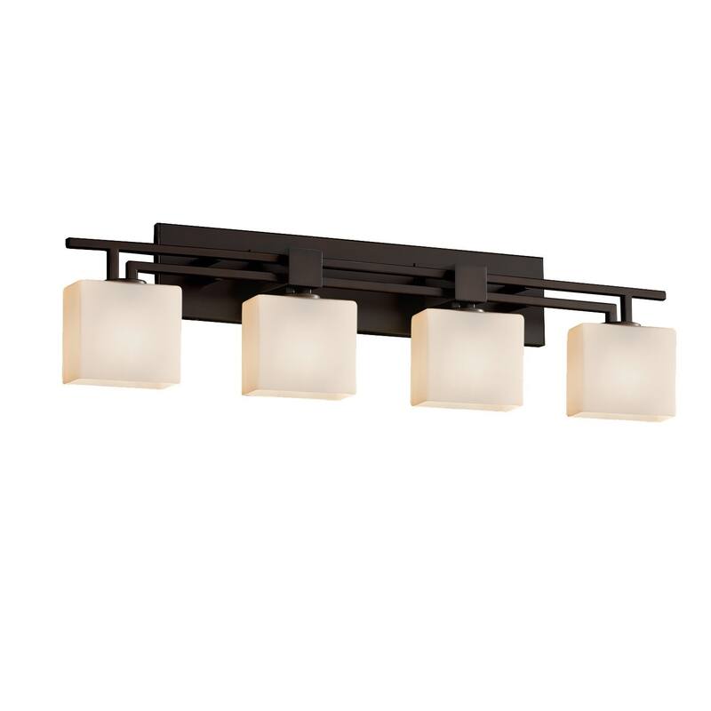 Justice Design Fusion Aero 4-light Dark Bronze Bath Bar, Opal Rectangle Shade - Dark Bronze, Opal