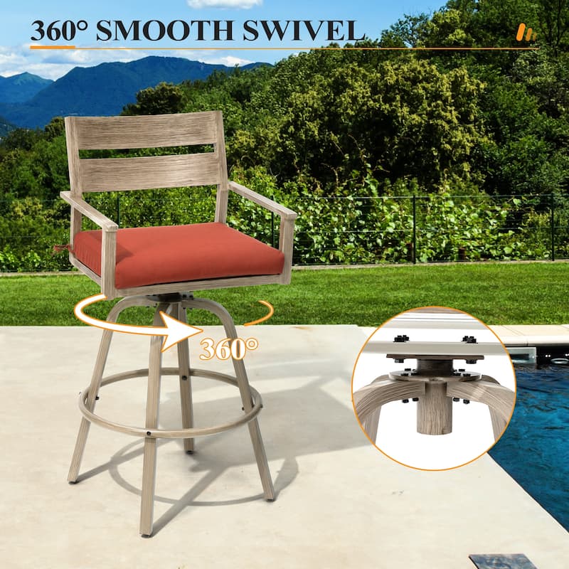 3/5-Piece Patio Aluminum Swivel Bar Stools with Sunbrella Cushion and Table Set