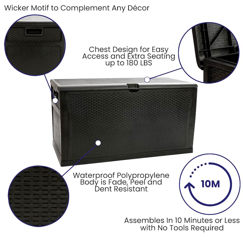 120 Gallon Plastic Deck Box for Outdoor Patio Storage & Deck Organization
