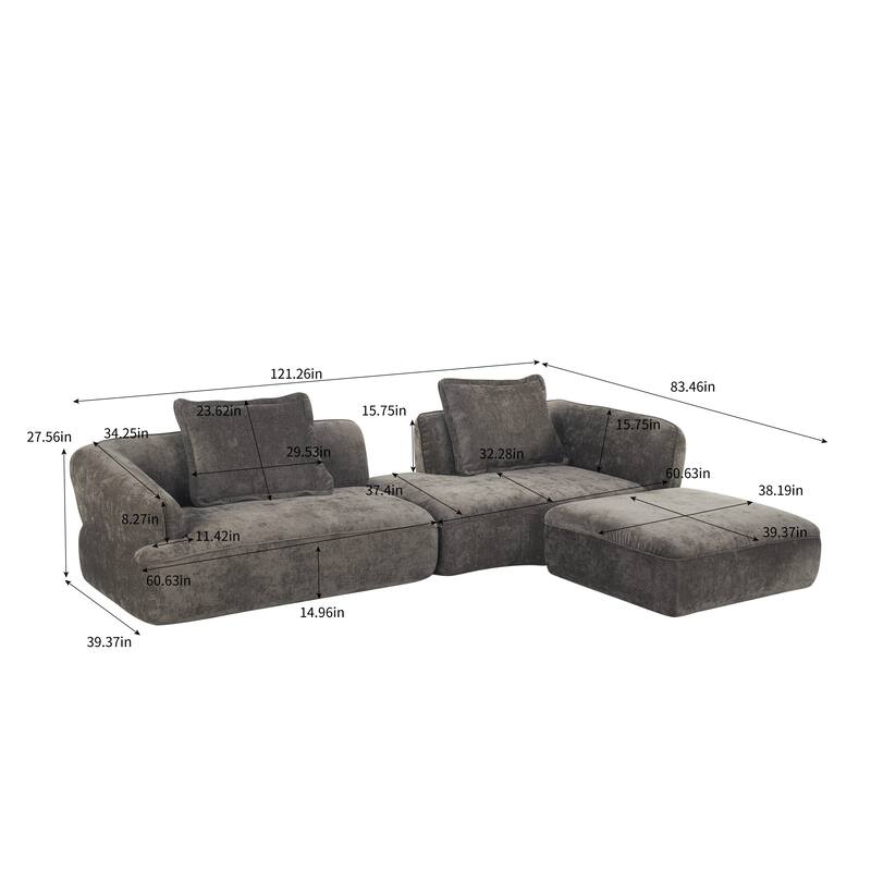 Christopher Knight Home - Modern Upholstered Sectional Sofa with Curved Silhouette