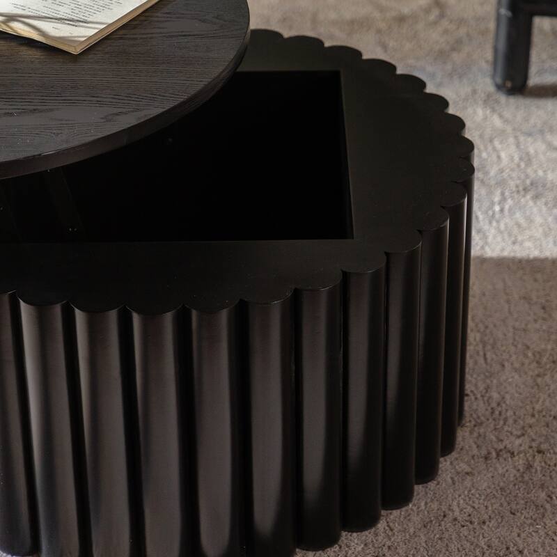 Wood Lift Top Coffee Table with Hidden Storage, 27.56" Living Room Coffee Table, Mid Century Modern Round Center Table