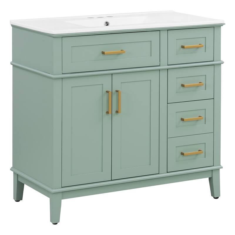 36" Modern Bathroom Vanity with Ceramic Sink, Soft-Close Door, and 4 Storage Drawers