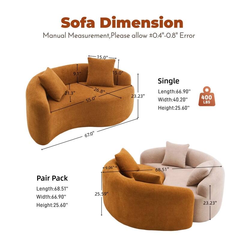 Single S-Curved Chenille Sofa Chair, No Assembly