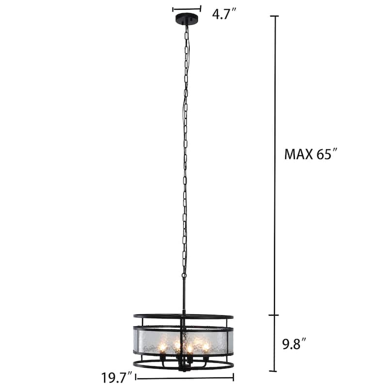 4-light Matte Black Hanging Pendant w/ Water Glass
