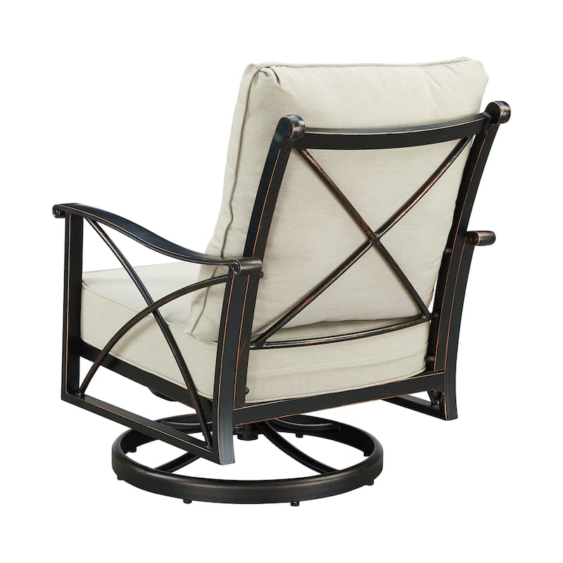 Pair of Black Aluminum Deep Seating Swivel Rocker Club Chairs with Cushions
