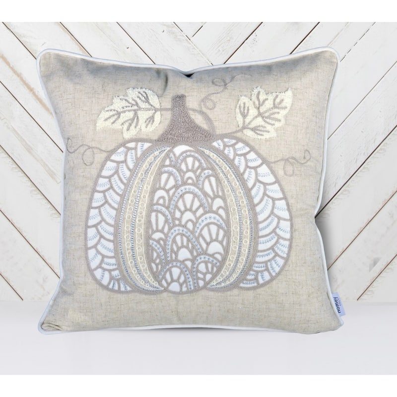 Lace Embroidered Pumpkin Throw Pillow - Neutral Fall Accent Cushion