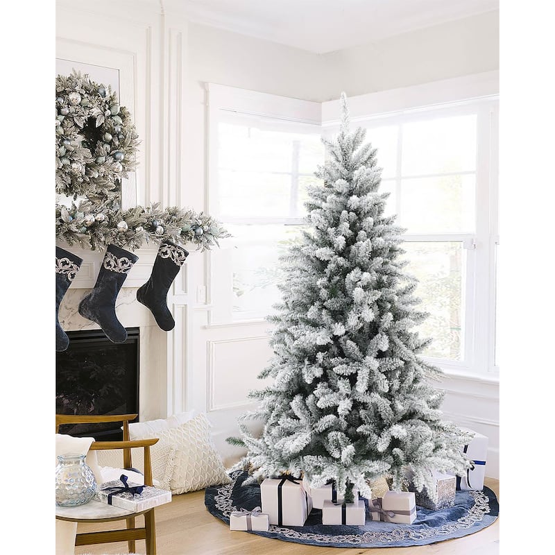 6Ft Artificial Flocked Full Fir Christmas Tree - 73.23" H x 42.52" Diameter