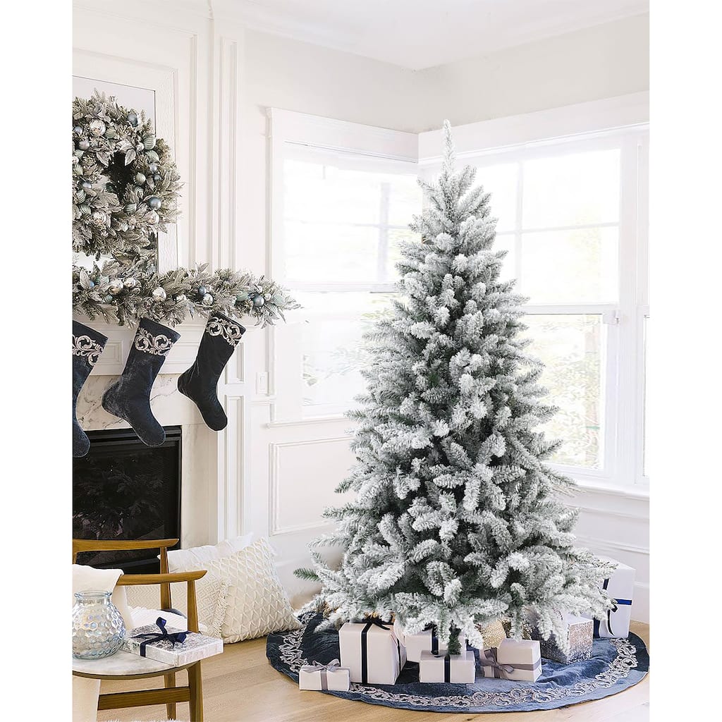 6Ft Artificial Flocked Full Fir Christmas Tree - 73.23" H x 42.52" Diameter