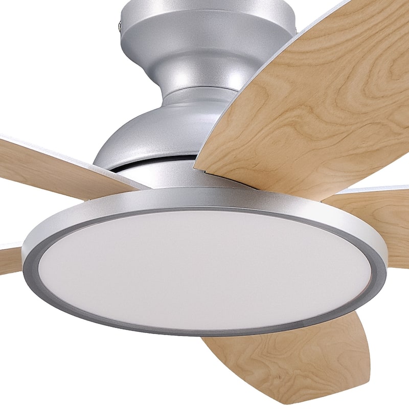 42" 5 - Blade Low Profile Flush Mount LED Ceiling Fan with Light Kit and Remote