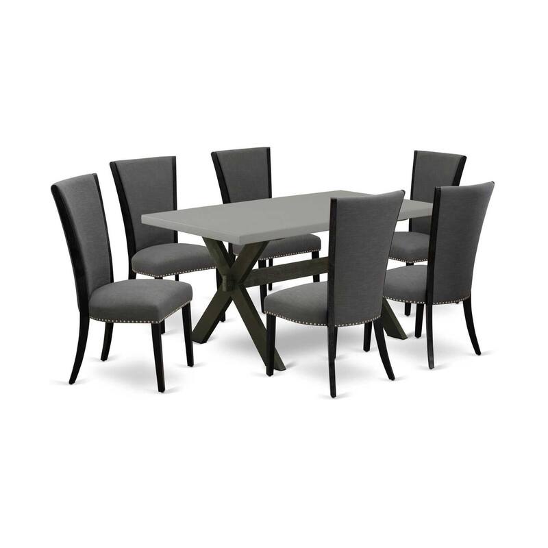 HomeStock 7-Piece Natural Oak Finish Solid Wood Top Dining Table with 6-Chairs