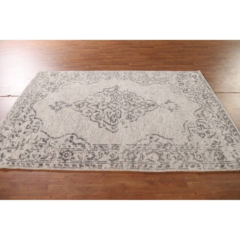 Geometric Moroccan Area Rug Hand-Knotted Wool Carpet - 5'2"x 7'7"